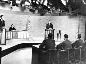 Senator John F. Kennedy and Vice President Richard M. Nixon during the first televised U.S. presidential debate in 1960.