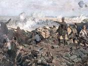 English: Second Battle of Ypres, 22 April to May 1915 by Richard Jack (1866 - 1952). Photo mechanical print: 146 x 234 1/2 in, painting, oil on canvas: 371.5 x 589.0 cm. The first commission completed for the Canadian Was Memorials Fund (CWMF), The Second