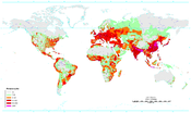 Population density (people per km 2 ) map of the world in 1994 (detailed).