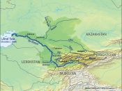 English: Map of the watershed of the Syr Darya in Central Asia, that drains to the Aral Sea.