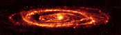 Cosmic dust of the Andromeda Galaxy as revealed in infrared light by the Spitzer Space Telescope.