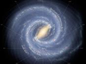 English: Artist's conception of the spiral structure of the Milky Way with two major stellar arms and a central bar. 