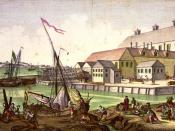 Shipping scene in Salem, Massachusetts, a shipping hub, in the 1770s