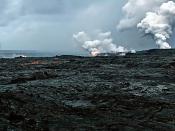 English: Three Waikupanaha and one Ki lava ocean entries as well as surface lava flow are seen at the image. You could see red lava entering the ocean at the first Waikupanaha ocean entry and a glow at Ki ocean entry. At Hawaii the lava usually moves insi