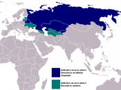 A map of countries where Russian is widely spoken.