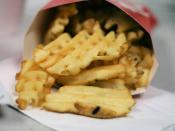 Waffle fries from Chick-Fil-A, an American fast-food restaurant.
