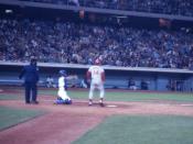 Pete Rose at bat in a game at Dodger Stadium during the 1970s