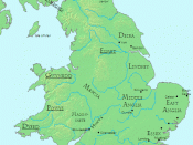 English: Map of England and Wales, showing Anglo-Saxon and Celtic kingdoms as of c. 600. Redrawn from a map in James Campbell, The Anglo-Saxons, Penguin Books, 1991.