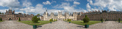 English: A thirteen segment panoramic image of the Palace of Fontainebleau in France.