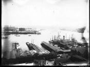 View of Darling Harbour wharves with Jones Bay in the distance