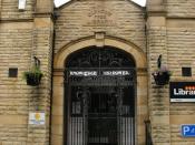 English: Knowledge is Power The entrance to Horbury Library (1905) built with money from the Carnegie Foundation.