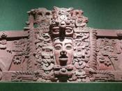 English: National Museum of Anthropology in Mexico City. Maya mask. Stucco frieze from Placeres, Campeche. Deutsch: National Museum of Anthropology in Mexico City. Maya-Maske.
