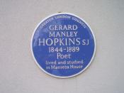 Blue plaque commemorating Gerard Manley Hopkins. Roehampton, London, UK.
