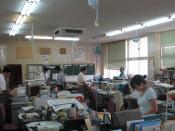 A teachers' room at Onizuka Middle School in Karatsu, Saga, Japan. In Japanese schools, classes of students usually stay in one place and teachers go around from room to room each period.