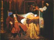 Ivan the Terrible meditating at the deathbed of his son by Vyacheslav Grigorievich Schwarz (1861)
