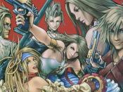 Characters of Final Fantasy X-2 as shown from left to right: Nooj, Rikku, Paine, Yuna, Lenne and Shuyin.