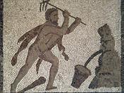 Hercules cleans the Augean stables by rerouting the rivers Alpheus and Peneus. Detail of The Twelve Labours Roman mosaic from Llíria (Valencia, Spain).