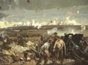 The Battle of Vimy Ridge, colour photomechanical print on light card after a painting by Richard Jack (1866 - 1952).http://www.legionmagazine.com/features/warart/98-09.asp Comment : The men are loading a QF 4.5 inch howitzer.