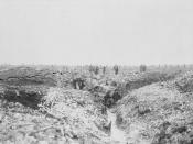 Canadians searching captured German trenches for hiding Germans at Vimy Ridge, during the Battle of Vimy Ridge.