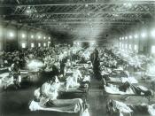 English: Historical photo of the 1918 Spanish influenza ward at Camp Funston, Kansas, showing the many patients ill with the flu (: Original source description)