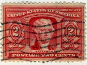 2-cent 1904 commemorative United States postage stamp, depicting Thomas Jefferson. Part of the Louisiana Purshase Exposition commemorative series.