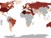 English: Map of the number of Turkish people in the world.