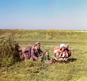 Nomadic Kyrgyz family on the Golodnaya Steppe in Uzbekistan