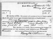 certificate of the first homestead according to the homestead act. given to Daniel Freeman in Beatrice, Nebraska 1963