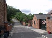 Black Country Living Museum - Steep cobbled path, Animal Trap Works and Brockmoor Carters