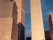 English: The Twin Towers of the World Trade Center from Battery Park City..