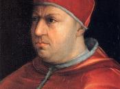 Detail of: Portrait of Pope Leo X and his cousins, cardinals Giulio de' Medici and Luigi de' Rossi.