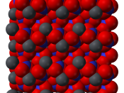 Space-filling model of part of the crystal structure of lead(II) nitrate, Pb(NO 3 ) 2 . X-ray crystallographic data from H. Nowotny and G. Heger (1986). 