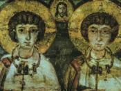 Saints Sergius and Bacchus. 7th Century icon. Officers of the Roman Army in Syria who were tortured to death for their refusal to worship Roman gods.