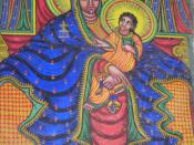 A fresco of a black Madonna and Jesus in Axum Cathedral, Ethiopia