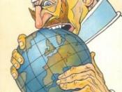 French Military Propaganda postcard showing a caricature of Kaiser Wilhelm II biting the world (c. 1915)