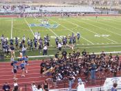 Shortly before a varsity game between Dougherty Valley High School vs. John F. Kennedy High School, at the DVHS field. Members of the pep band are also pictured.