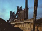 Blast furnaces and iron ore at the Carnegie-Illinois Steel Corporation mills, Etna, Pennsylvania