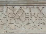 English: CIL VI 945 -- Inscription on the Arch of Titus in Rome, Italy SENATVS POPVLVSQVE·ROMANVS DIVO·TITO·DIVI·VESPASIANI·F[ILIO] VESPASIANO·AVGVSTO