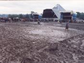 Glastonbury Festival in the rain, 1985