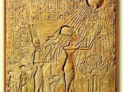 Pharaoh Akhenaten and his family adoring the Aten, second from the left is Meritaten who was the daughter of Akhenaten.