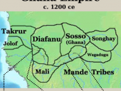 Map of the successor states of the Ghana Empire, on the upper Niger river valley, West Africa, circa 1200 Common Era. These outlines are approximate, and should not sugest modern states with fixed borders. States in this era were centered around cities an