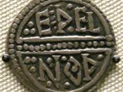 English: Reverse of a coin of King Offa of Mercia (reign 757–796), minted by the moneyer Ethelnoth (Eþelnoþ)
