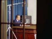 English: President Nixon delivers an Address to the Nation from the Oval Office responding to subpoenas for the White House Tapes with edited transcripts.