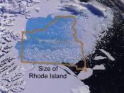 Photo glacier Larsen B et comparaison avec Rhode Island, USA