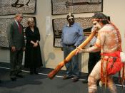 English: President George W. Bush enjoys a performance of Aboriginal song and dance during a visit Thursday, Sept. 6, 2007, to the Australian National Maritime Museum in Sydney.
