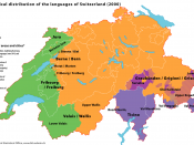 English: Map of the geographical distribution of the official languages of Switzerland (2000)