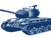 A generic U.S. World War II tank, a derivate of Image:TM-9-374-T25E1-1.jpg, background removed (transparent), hue set to steel blue, reduced size and colors.
