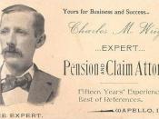 Brief History: Civil War Pensions: The business card of one of the many attorneys specializing in pension claims, circa 1895. SSA History Archives.