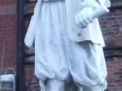 A statue of the poet Andrew Marvell, located in King Street, Hull, UK. The text below (not shown) reads 
