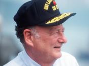 Edward I. Koch, mayor of New York City, sports a sailor's cap at the commissioning ceremony for the guided missile cruiser USS LAKE CHAMPLAIN (CG 57). Location: NEW YORK, NEW YORK (NY) UNITED STATES OF AMERICA (USA)